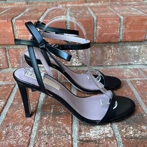Deltan Women's Size 10 Black Leather Strappy Stiletto Sandals with Bow NWOT